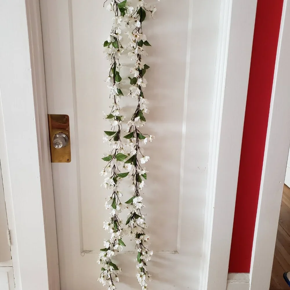 2 White Faux Floral Garland Strands 70